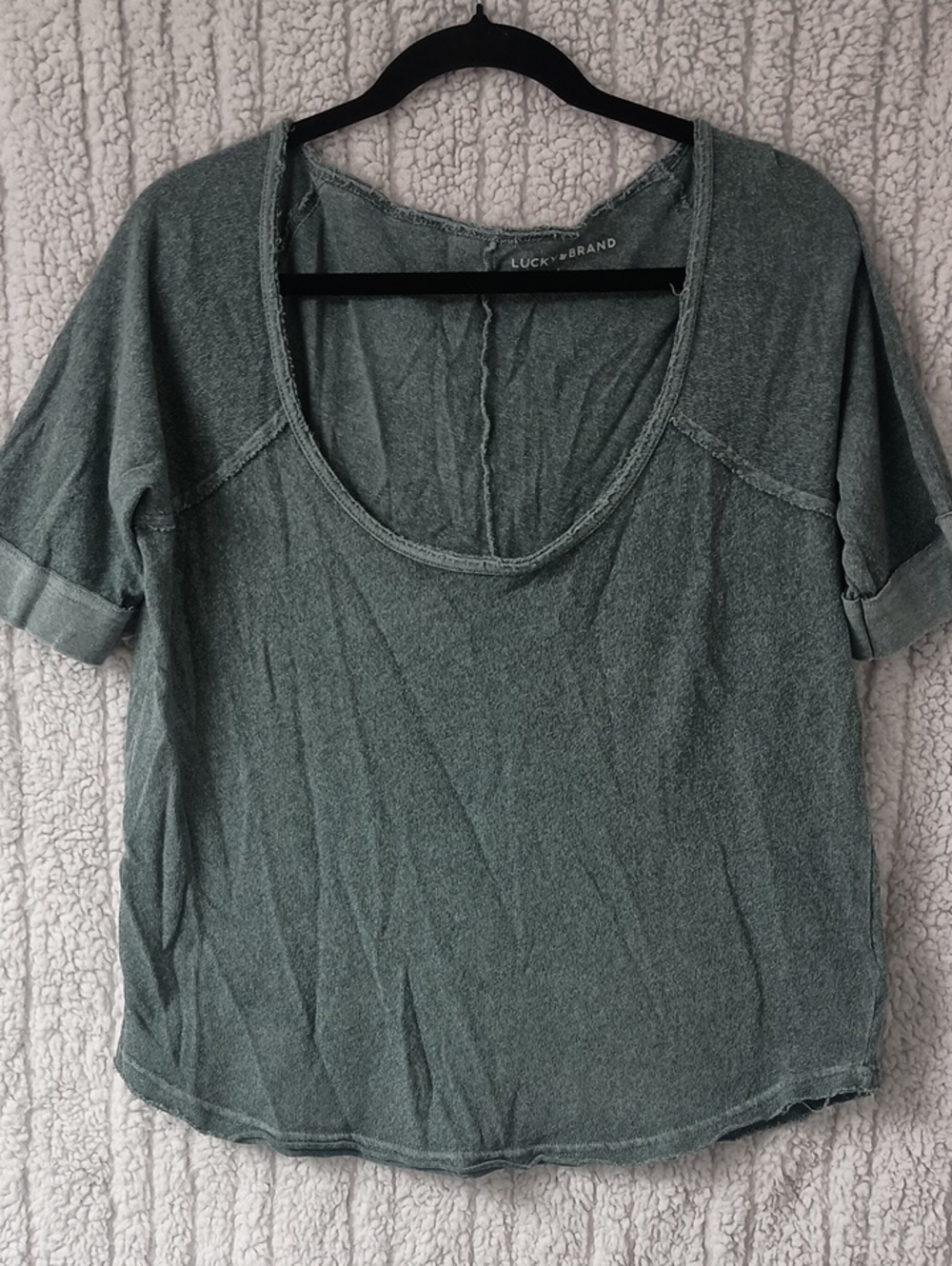 Lucky Brand Green Short Sleeve Scoop Neck Tee L